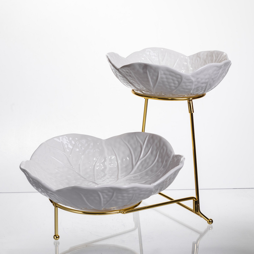 Двухъярусная фруктовница белая с золотом Киев - изображение 4