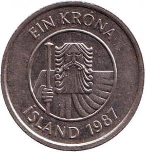 Треска. Монета 1 крона. 1981-1987 рік, Ісландія. Полтава - фото 1