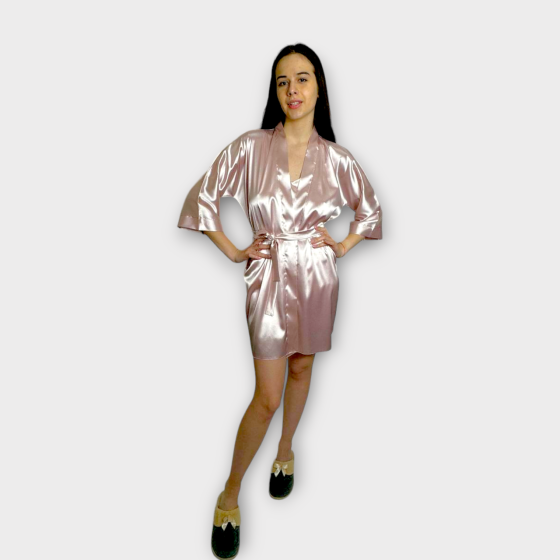 Халат женский атласный под пояс длина 90см Пудровый 3XL/4XL Харьков