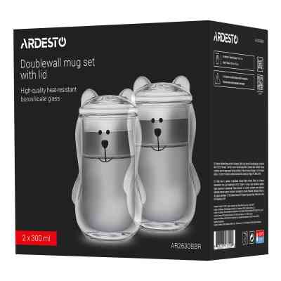 Набор стаканов Ardesto Animals з кришкою 300 мл 2 шт прозорий (AR2630BBR) Винница
