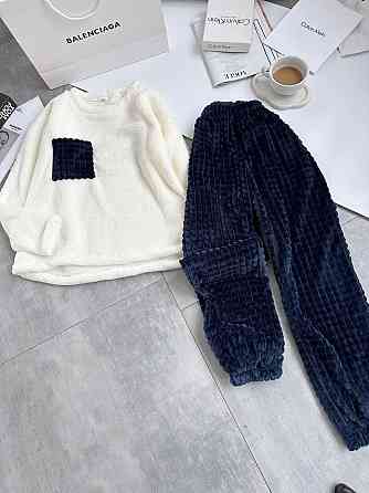 Женская теплая домашняя пижама махра+ махра фактурная Синий, 48/50 Одесса