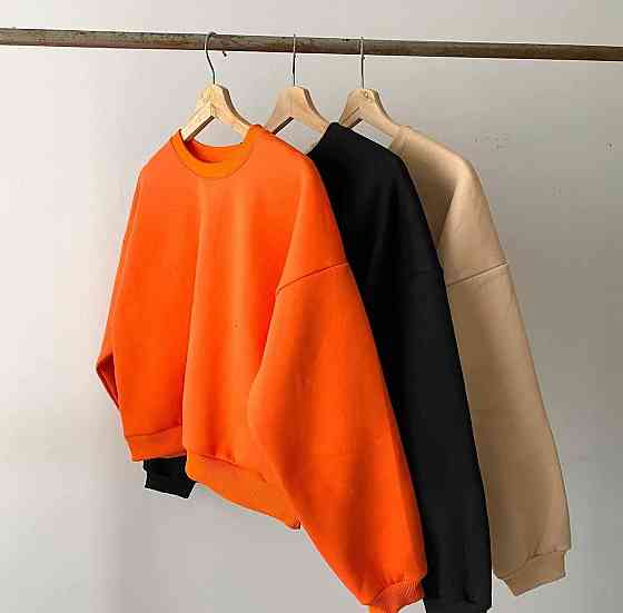 Жіночий теплий одноколірний світшот оверсайз тринитка на флісі Бежевий Одеса