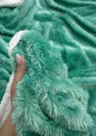 Плед двосторонній 155х200 см (+-5см) із штучною овчиною, хутром та люрексом Бірюзовий з білим (87-084) Київ