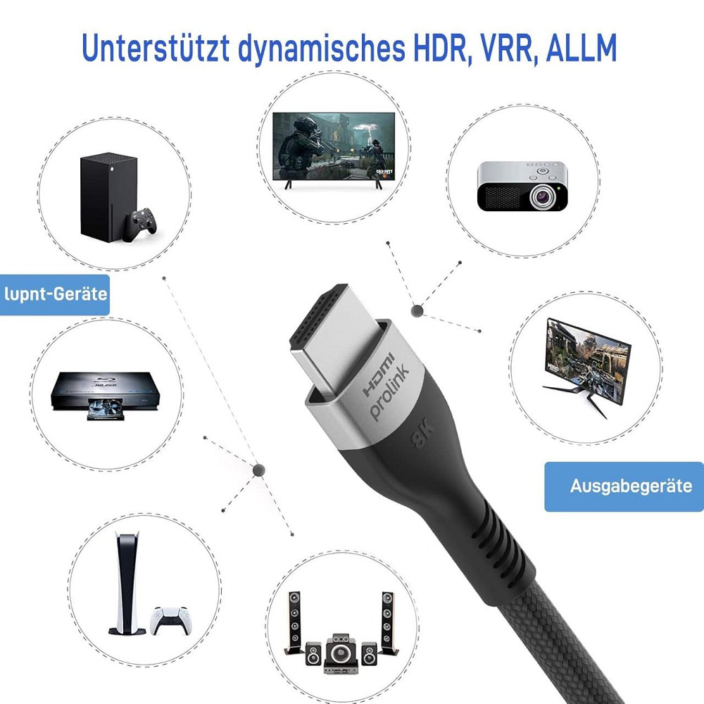 HDMI кабель 2.1 8K 60Hz 1.8м Prolink, кабель HDMI-HDMI для телевізора, монітора, ПК, PS5, Xbox Київ - фото 3