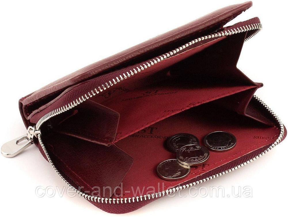 Небольшой женский кошелек бордового цвета на магнитах и молнии ST 360 Киев - изображение 4