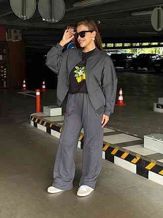 Женский трикотажный костюм оверсайз с широкими брюками Графит XS/S Харьков