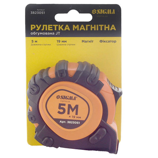 Sigma Рулетка магнитная обрезиненная JT фиксатор+тормоз 5м×19мм SIGMA (3823051) Коломыя - изображение 10