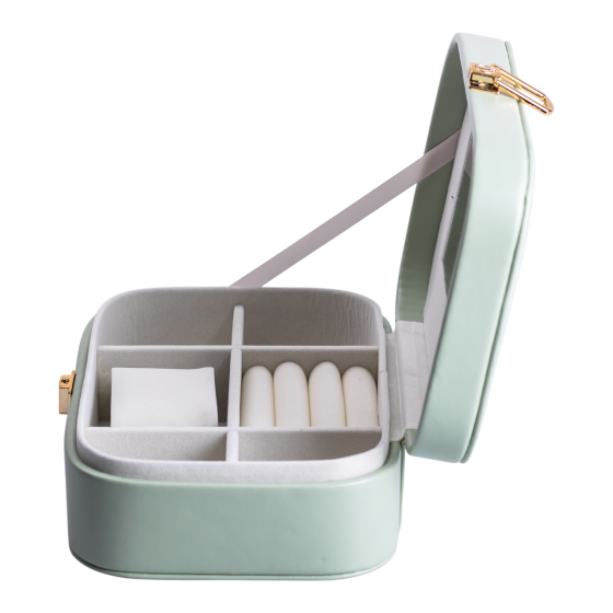 Шкатулка для прикрас з еко-шкіри з дзеркалом, зелена Київ