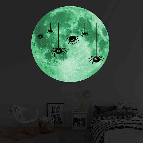 Наклейка на Хэллоуин Пауки и луна 30 см салатовый Киев