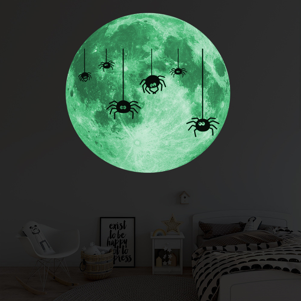Наклейка на Хэллоуин Пауки и луна 30 см салатовый Киев - изображение 1