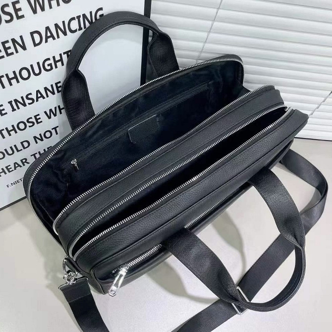 Кожаная мужская деловая сумка-портфель портфель для ноутбука черный Tiding Bag 56901 Каменское - изображение 6