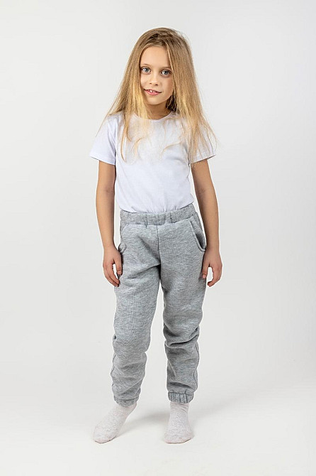 Детские теплые штаны унисекс, серый меланж топ Крохатушка одяг 122, Светло-серый Киев - изображение 1