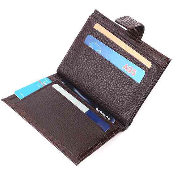 Компактный мужской кошелек из натуральной кожи с тиснением под крокодила KARYA 21386 Коричневый Киев