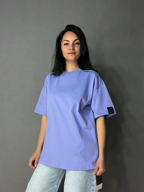 Футболка женская A-N 26075 оверсайз базовая с нашивкой, сиреневый, one size Киев - изображение 1