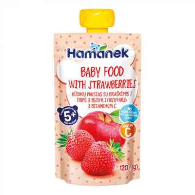 Детское пюре Hamanek Яблоко Клубника, 120 г (8595139780456) Винница