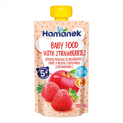 Дитяче пюре Hamanek Яблуко Полуниця, 120 г (8595139780456) Вінниця - фото 1