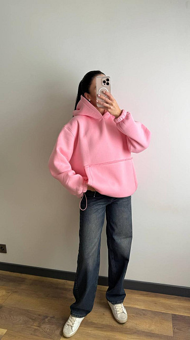 Жіноче тепле об'ємне базове худі оверсайз крою турецька тринитка на флісі Барбі Одеса - фото 5