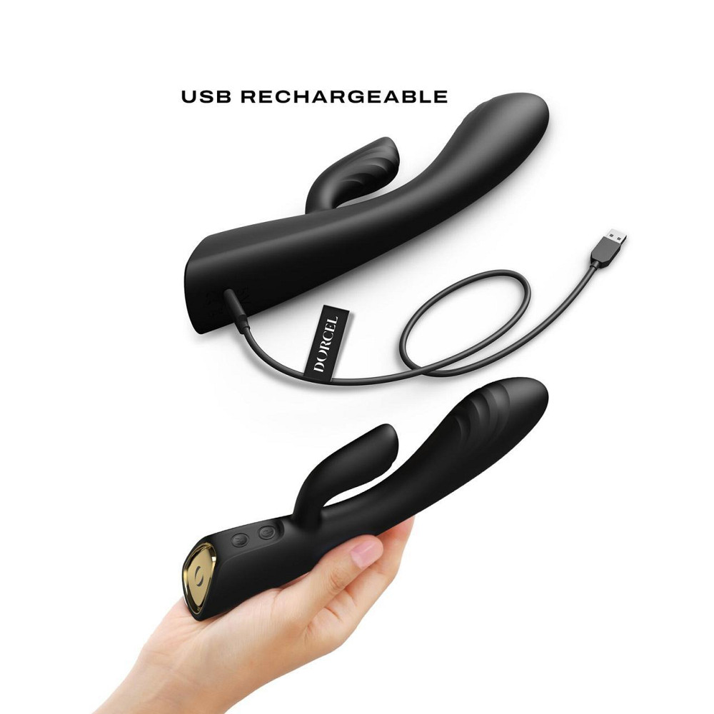 Вибратор-кролик с подогревом Dorcel FLEXI RABBIT BLACK, гибкий ствол Sex Aura Киев - изображение 4