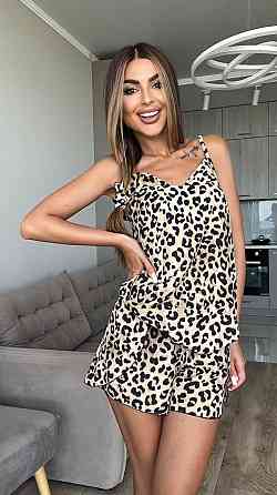 Женский легкий домашний леопардовый костюм: майка, шорты с резинкой софт Одесса