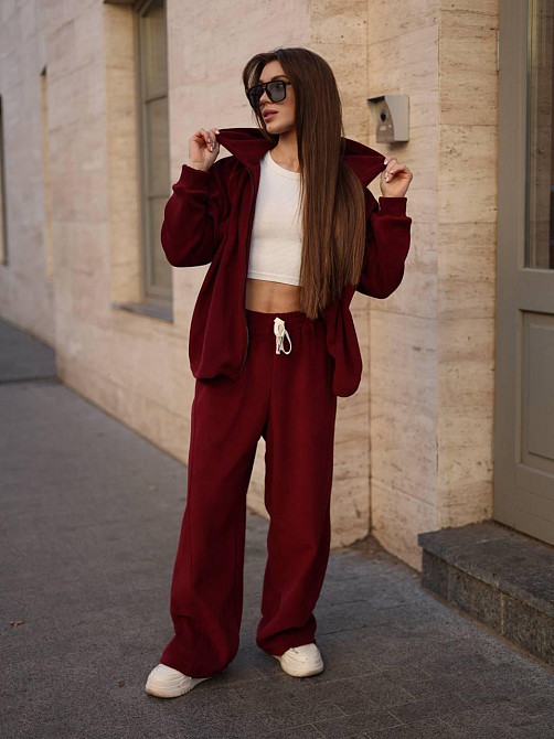 Женский теплый повседневный костюм двойка из турецкого двустороннего флиса Бордо Одесса - изображение 9