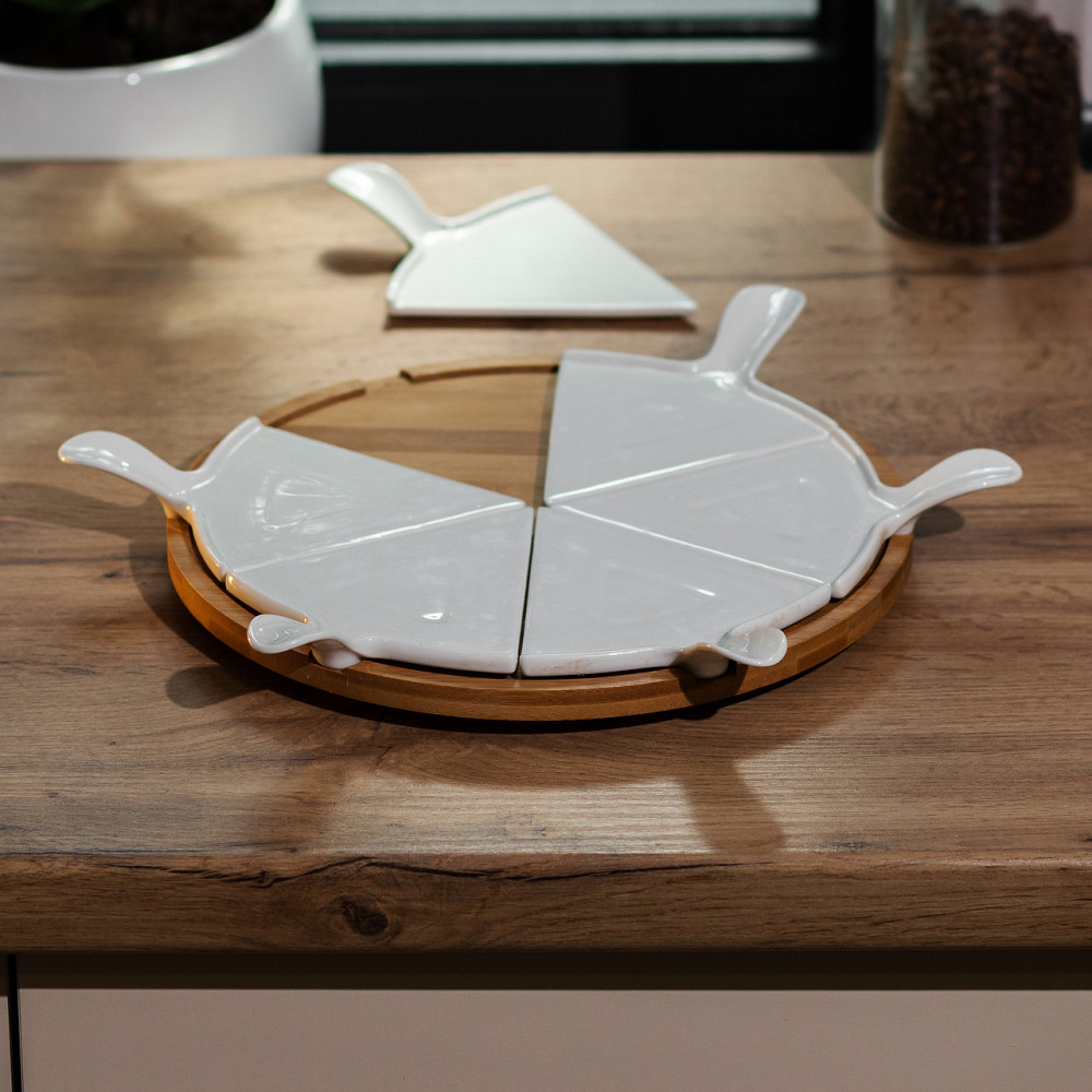 Тарілка для піци 28 см порцелянова обертається, бамбукова основа HP1248 Коломия - фото 2