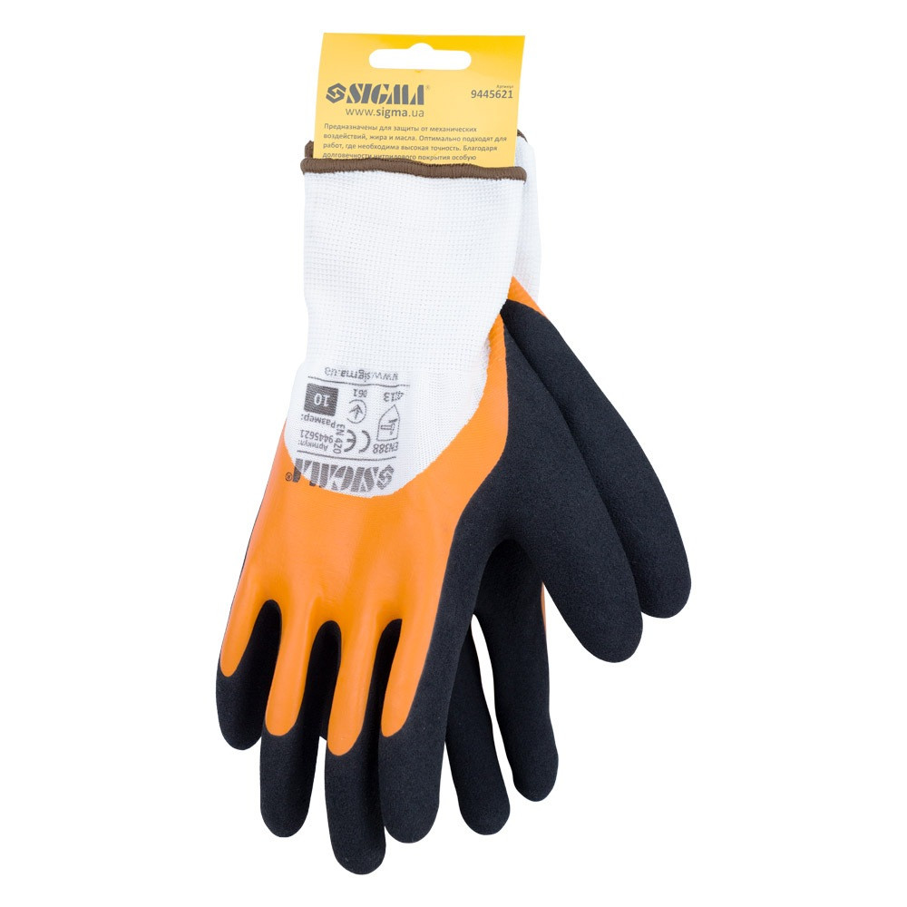 Sigma Перчатки трикотажные с двойным латексным покрытием р10 (желто-черные, манжет) SIGMA (9445 Киев - изображение 2
