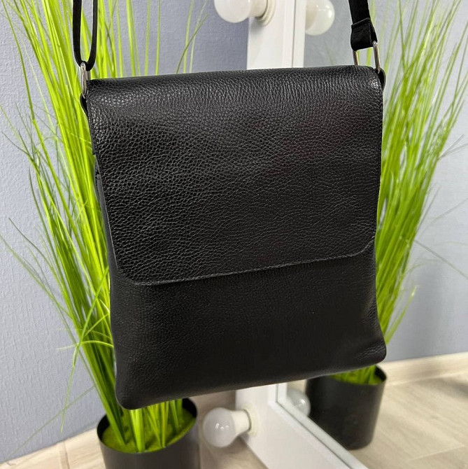 Чоловіча шкіряна сумка через плече каркасна містка маленька, чорнаMasterSem Київ - фото 8