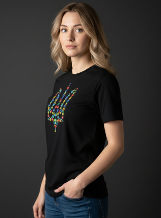 Жіноча Патріотична футболка вишита гладдю квітковий тризуб Київ