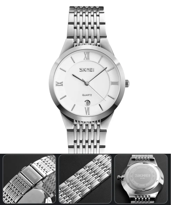 Чоловічий кварцовий годинник Skmei 9139 (Сріблястий з білим циферблатом) Вінниця - фото 4