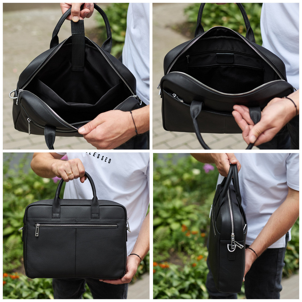 Чорний чоловічий шкіряний портфель на плече Київ - фото 8