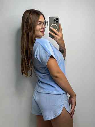 Велюровая пижама шорты и футболка Голубой L Харьков