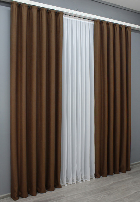 Комплект готовых штор VR-Textil Лен рогожка № 1422ш Светло-коричневый 150х270 см 2 шт (33-0307) Киев - изображение 5