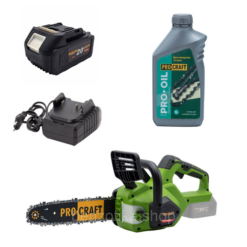 Акумуляторна ланцюгова пила Procraft PKA38 + 1 акб 4Аг + ЗП charger20/1 + Олива для ланцюга 1л Киев - изображение 1