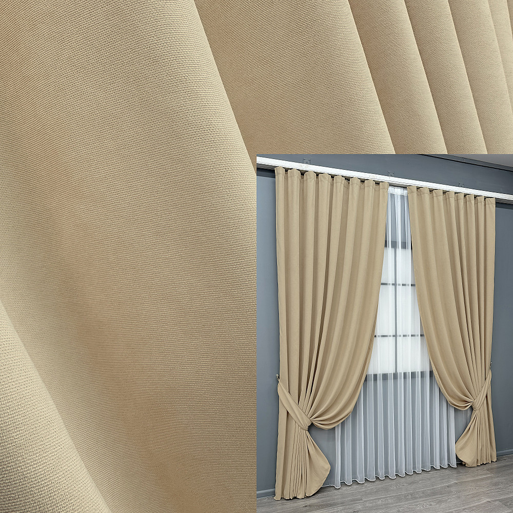 Комплект готових штор VR-Textil Мікровелюр Petek № 1491ш Бежевий 200х290 см 2 шт (32-527) Київ - фото 1