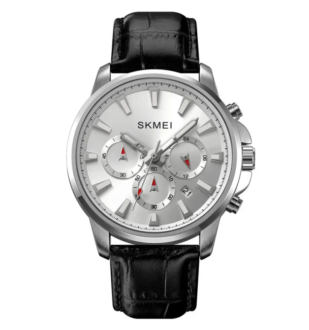 Мужские наручные часы Skmei 2071 с ремешком из эко-кожи (Серебристый) Винница - изображение 1