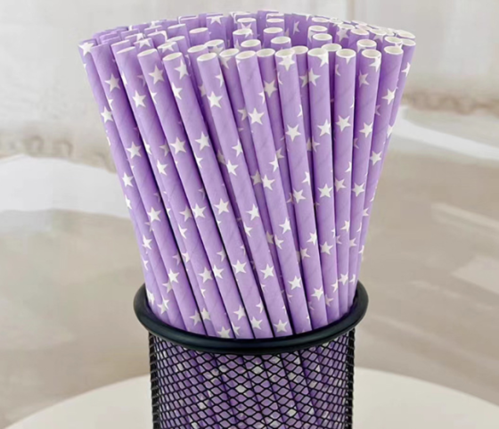 Коктейльні трубочки з принтом зірочок 25 штук 20 см бузково-білий Київ