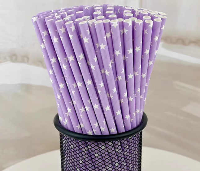 Коктейльні трубочки з принтом зірочок 25 штук 20 см бузково-білий Київ - фото 1