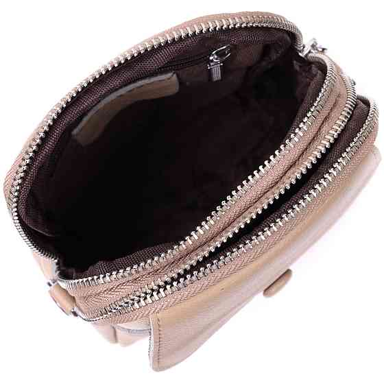 Небольшая вертикальная сумка для женщин на два отделения из натуральной кожи Vintage 22400 Бежевая Киев