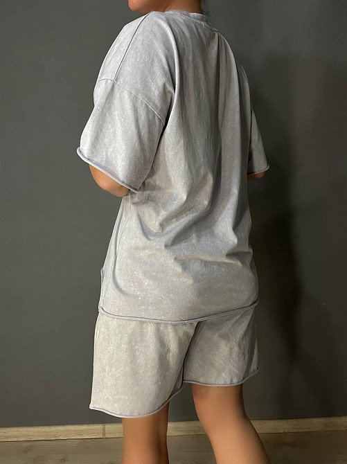 Костюм женский De Red 6726 тай-дай футболка с шортами хлопок оверсайз, светло-серый, one size Киев - изображение 8