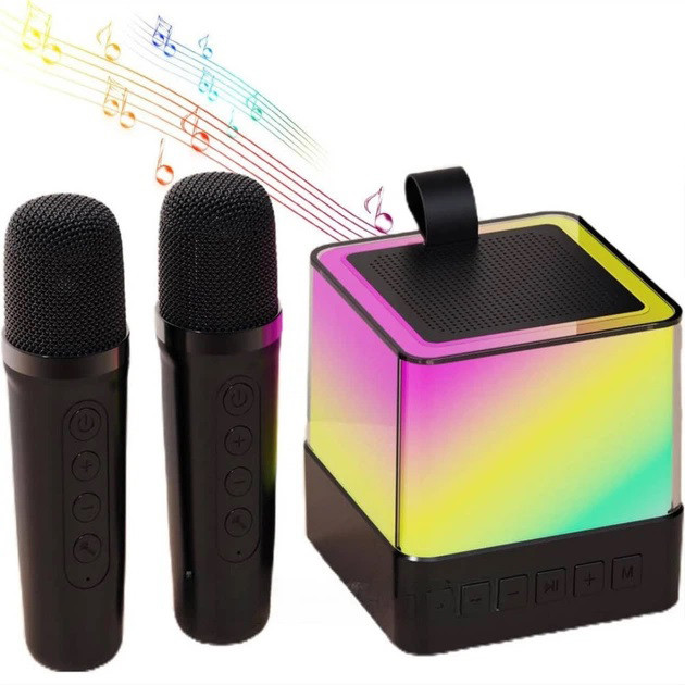 Портативна караоке система з двома мікрофонами Bluetooth акустична колонка для дому та вечірок Black FB-57 Івано-Франківськ - фото 1