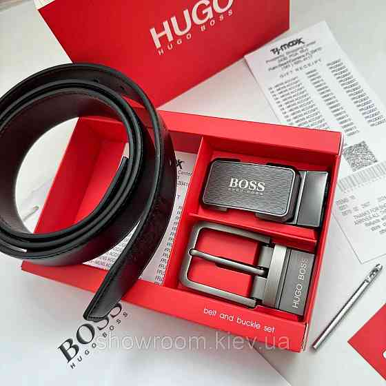 УЦЕНКА!!! Мужской кожаный ремень с двумя пряжками, подарочная упаковка HB (219) Киев