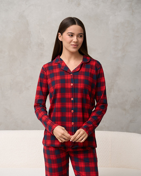 Жіноча піжама на ґудзиках — синьо-червона карта — Family look для сім'ї Nicoletta 96793 M Київ - фото 3