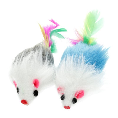 Игрушка для кошек Hippie Pet Мышки с перьями пушистые разноцветные 9 см 2 шт (HIPCT15018) Винница - изображение 1
