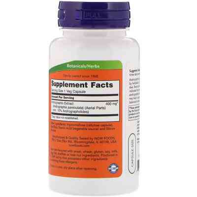 Трави Now Foods Екстракт Андрографіс 400мг, Andrographis Extract, 90 капсул (NOW-04591) Вінниця