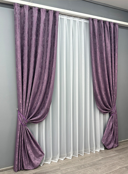 Комплект готових штор VR-Textil Жакард Sultan XO № 1145ш Фіолетовий 100х290 см 2 шт (31-0076) Київ - фото 3