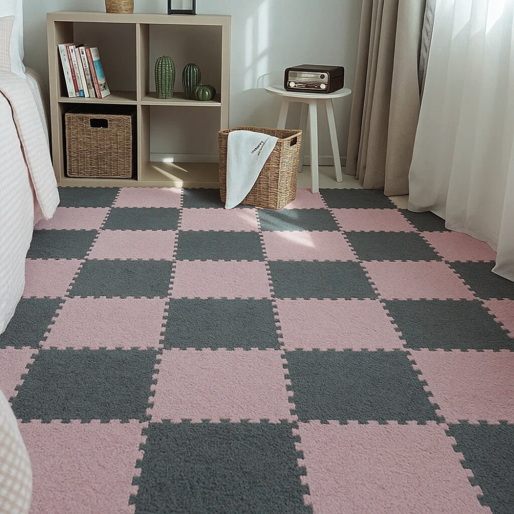 Пол-пазл плюшевый 60x150см, 10 пазлов, теплый пол, детский мат, термоковрик для дома, цвет розовый Каменец-Подольский - изображение 1