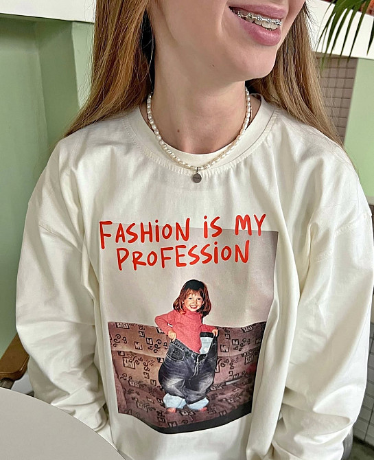 Футболка з довгим рукавом з дитячим фото та написом "Fashion is my profession" Чернівці - фото 1