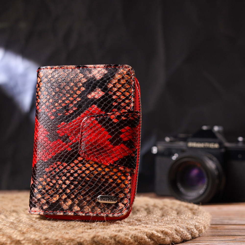 Стильное портмоне для женщин с монетницей на молнии из натуральной фактурной кожи CANPELLINI 21605 Разноцветное Киев - изображение 3