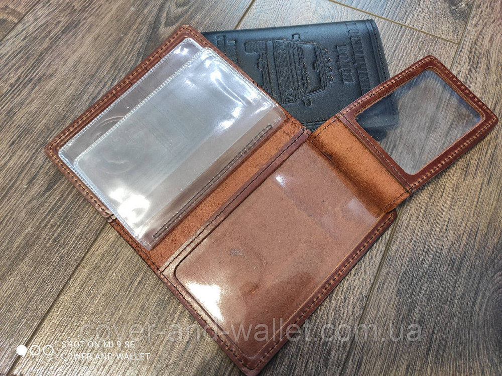 Універсальна обкладинка для прав із натуральної шкіри колір каштановий Київ - фото 4