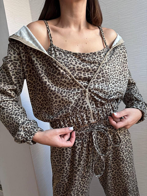 Жіночий леопардовий костюм трійка з подвійним капюшоном двонитка Одеса - фото 7